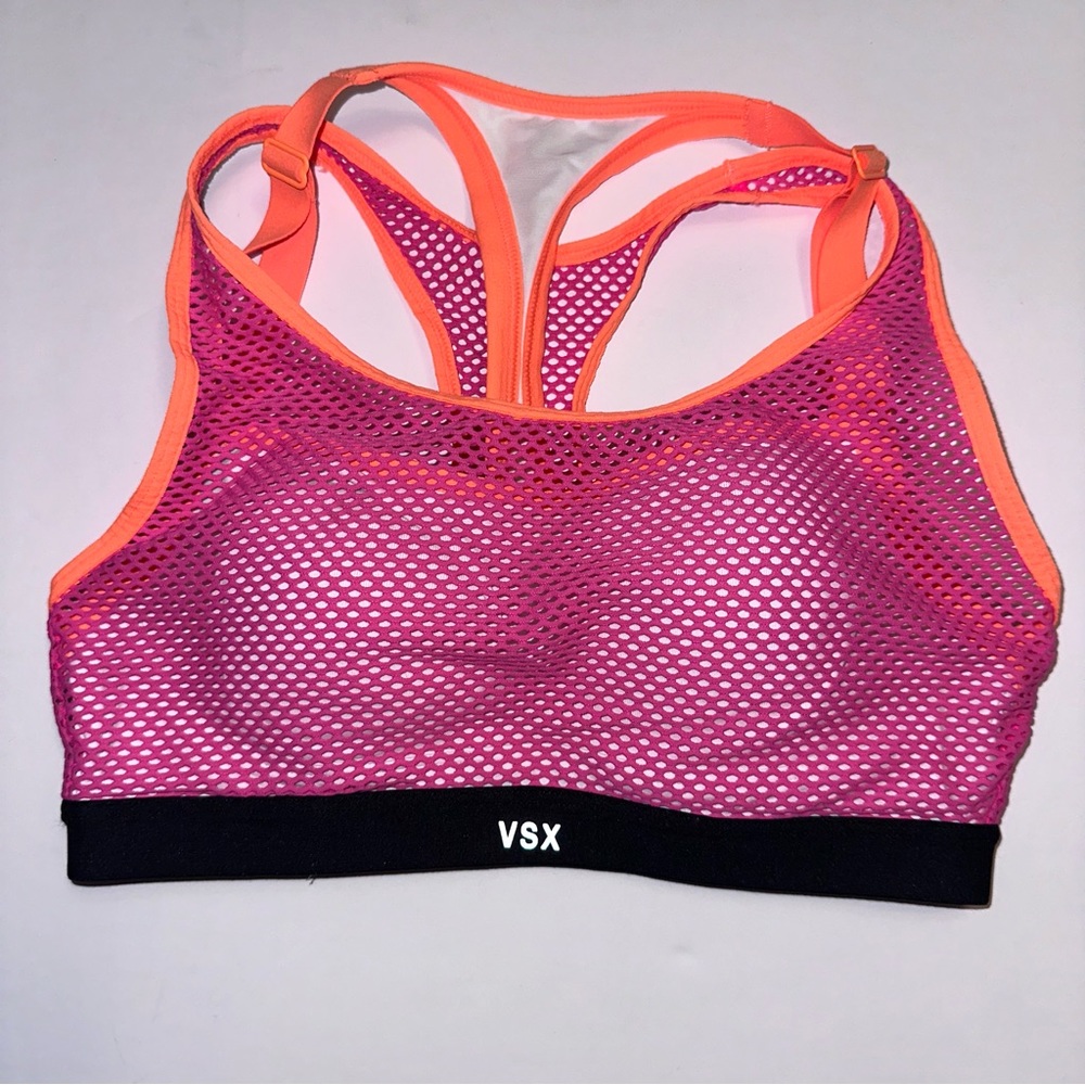 Victoria’s Secret VSX Sport Bra Neon Orange Pink Mesh 32B Racerback